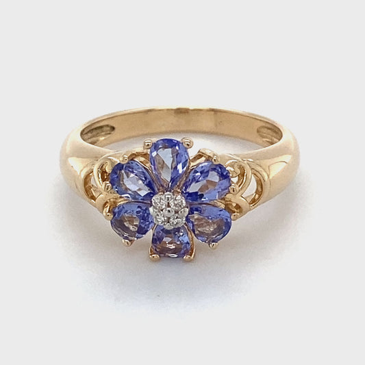 14K Yellow Gold Amethyst & Diamond Ring; 2.1DWT; Size 6