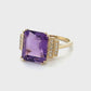 14K Yellow Gold Diamond & Amethyst Lady's Ring; 4.6g; Size 7