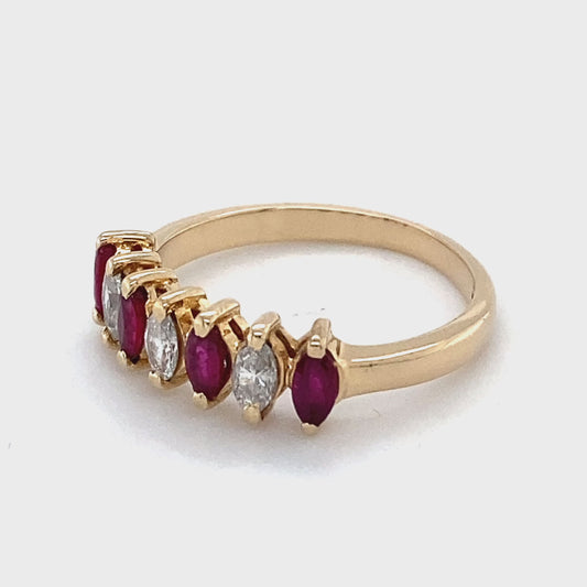 14K Yellow Gold Ruby & Diamond Ring; 0.25CTW; Size 5.5