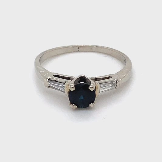 14K White Gold Sapphire & Diamond Ring; 0.16CTW; Size 7