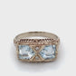 14K White Gold Diamond & Aquamarine Lady's Ring; Size 7.5