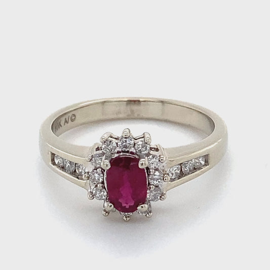 10K White Gold Diamond & Ruby Lady's Ring; 2.0DWT; Size 7