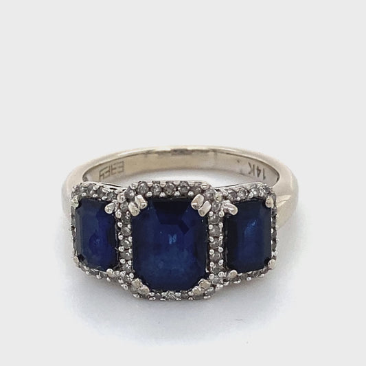 14K White Gold Diamond & Synthetic Sapphire Lady's Ring; 3.3DWT; Size 7