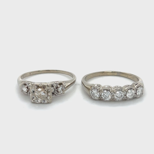 14K White Gold Diamond Lady's Wedding Ring Set; Size 9