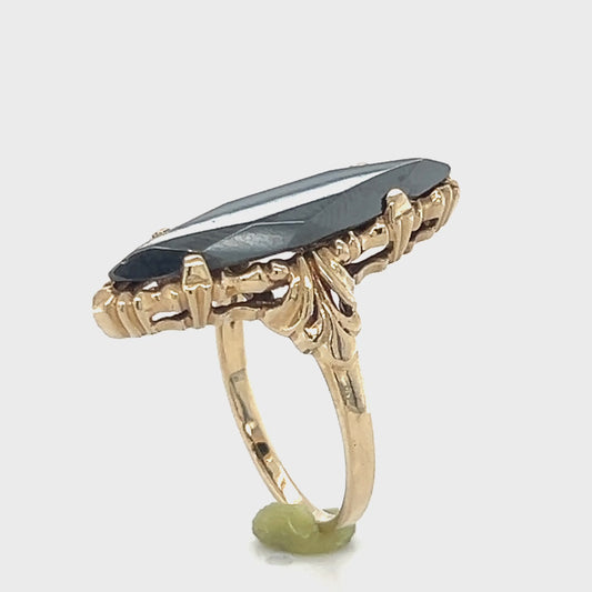 10K Yellow Gold Onyx Lady's Ring; Size 8 Video