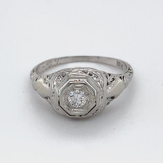 18K White Gold Diamond Ring; 0.13CTW; Size 6.5; 2.2g