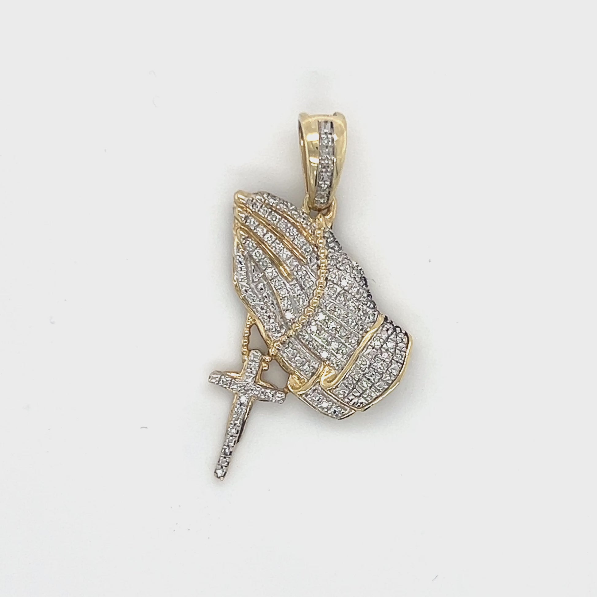 10K Yellow Gold Diamond Prayer Hands Pendant Video