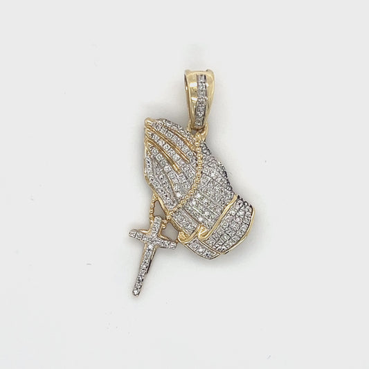 10K Yellow Gold Diamond Prayer Hands Pendant Video