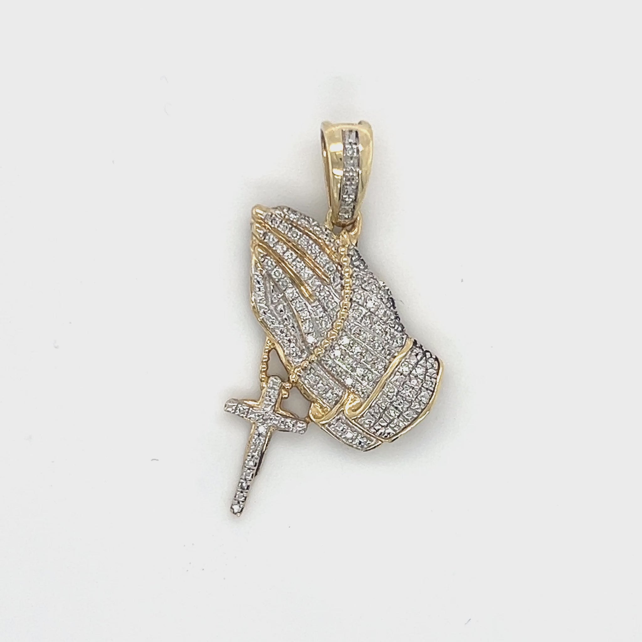 10K Yellow Gold Diamond Prayer Hands Pendant Video