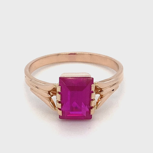 14K Rose Gold Synthetic Ruby Ring; 1.80DWT; 2.8g; Size 7