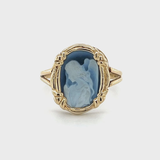 14K Yellow Gold Cameo Angel Lady's Ring; Size 8