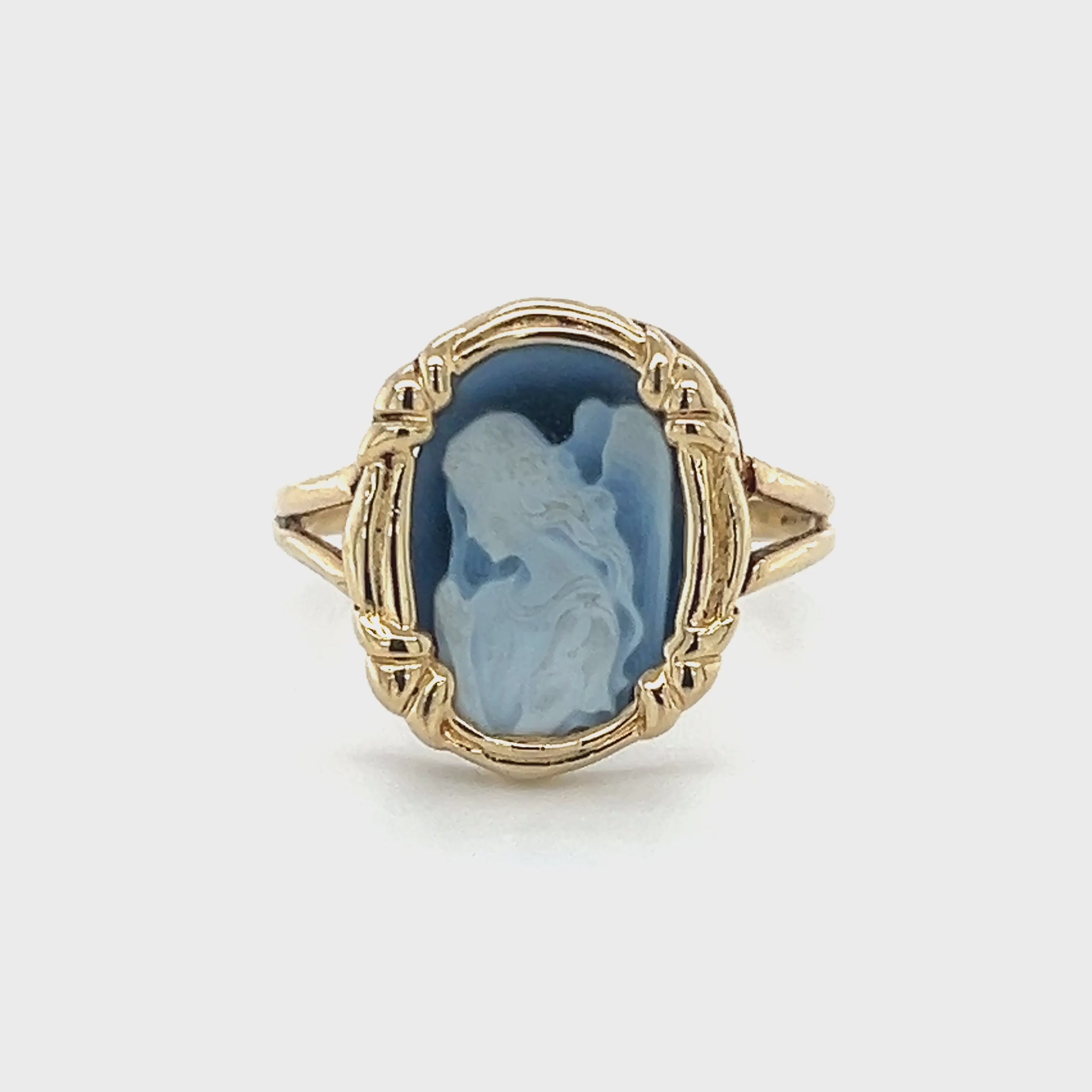14K Yellow Gold Cameo Angel Lady's Ring; Size 8