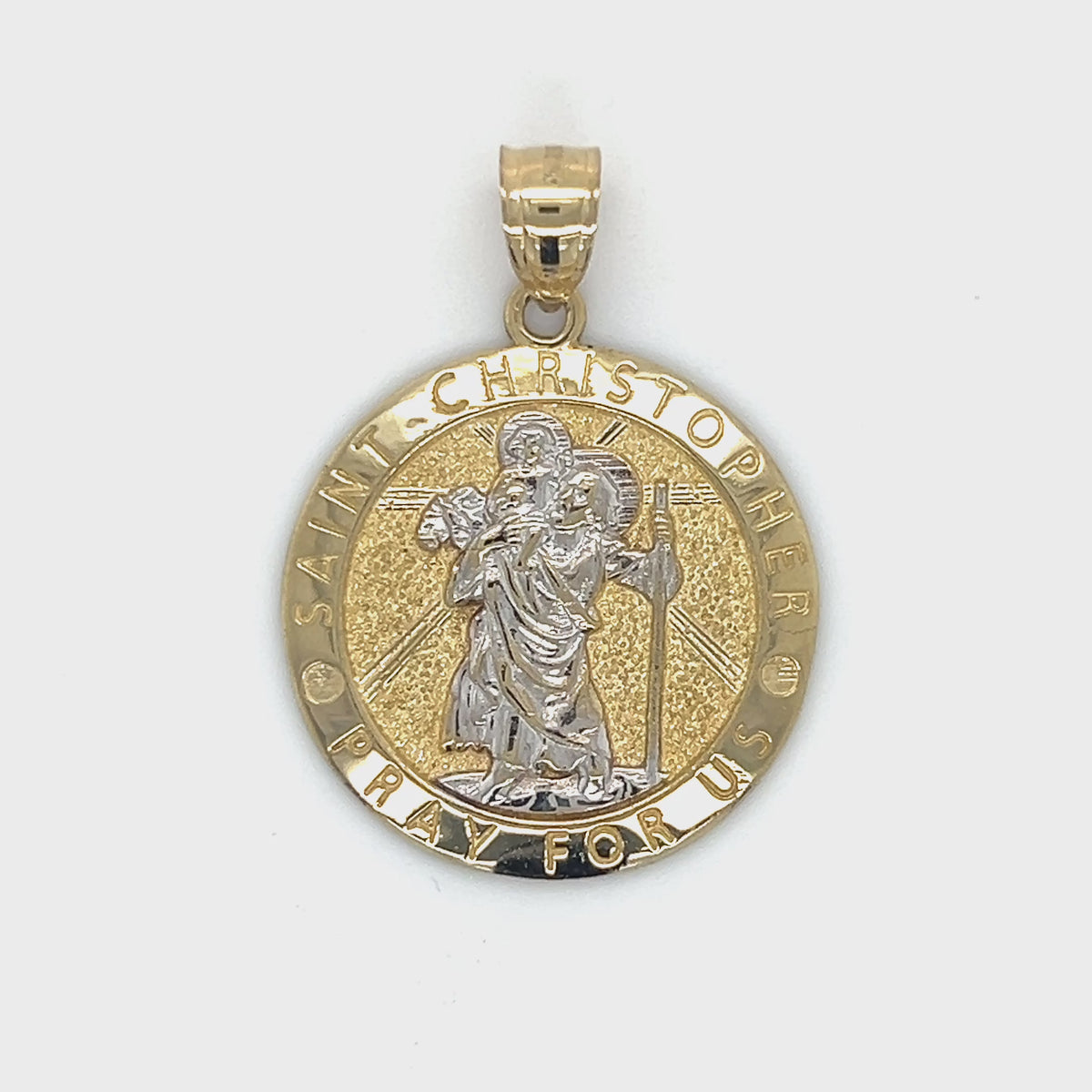 10K Two-Tone Gold Circular Saint Christopher Pendant; 3g