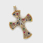 18K Yellow Gold Diamond Ruby & Sapphire Cross Pendant; 1.0 CTW; 12.3 g