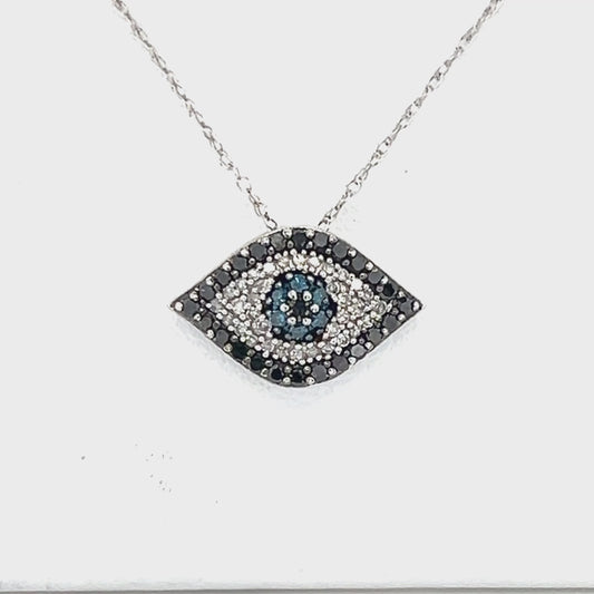 14K White Gold Diamond Eye Pendant on 22" Chain Necklace
