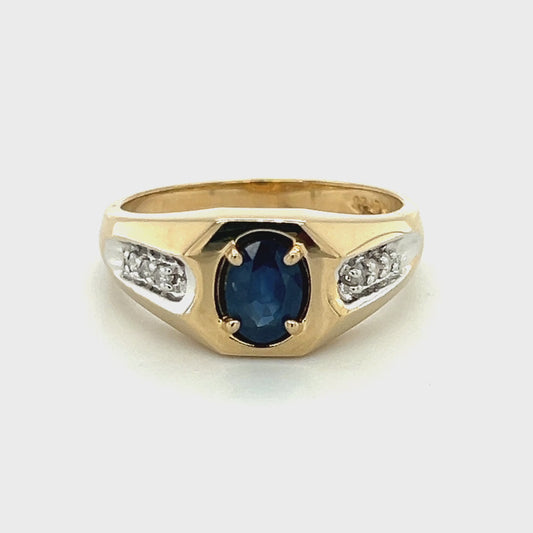 14K Yellow Gold Diamond & Sapphire Gentleman's Ring; 3.2DWT; Size 10.75