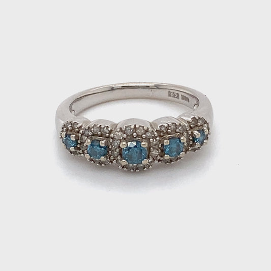 14K White Gold Blue Diamond Ring; 0.50CTW; Size 7