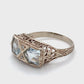 14K White Gold Diamond & Aquamarine Lady's Ring; Size 7.5