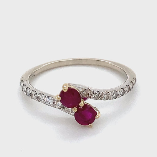 14K White Gold Diamond & Ruby Lady's Ring; 1.3DWT; Size 8
