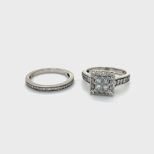 14K White Gold Diamond Lady's Wedding Ring Set; Size 7
