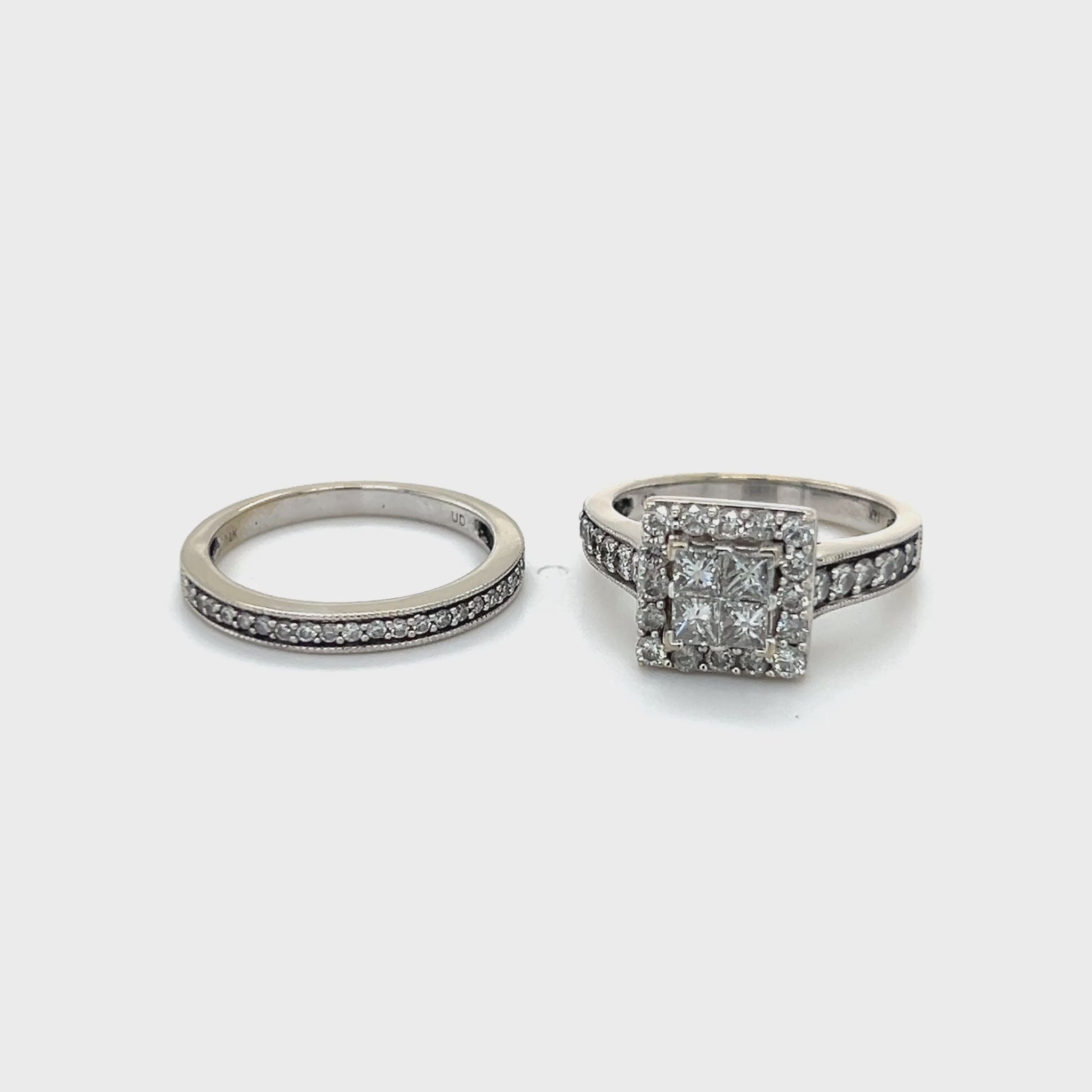 14K White Gold Diamond Lady's Wedding Ring Set; Size 7