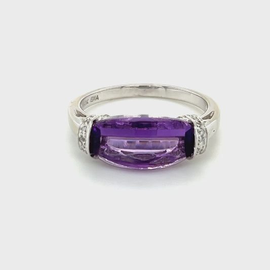 14K White Gold Diamond & Amethyst Lady's Ring; 0.10CTW; Size 7