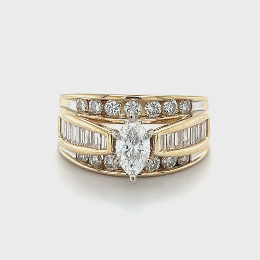 14K Yellow Gold Diamond Lady's Ring; Size 6.5