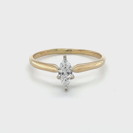14K Yellow Gold Diamond Lady's Solitaire Ring; Size 14