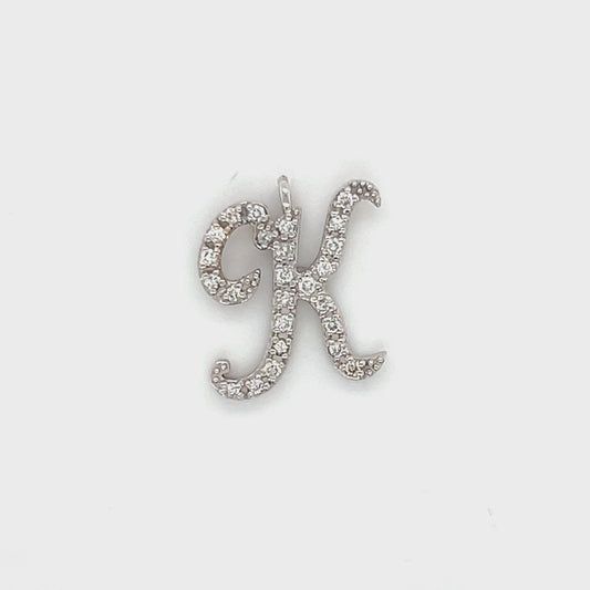 14K White Gold Diamond "K" Pendant; 0.10CTW; 1.9g