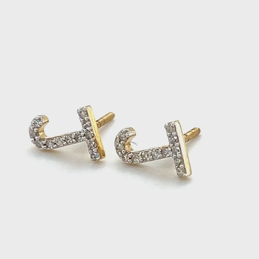 10K Yellow Gold Diamond "J" Stud Earrings; 0.26CTW; 0.8DWT