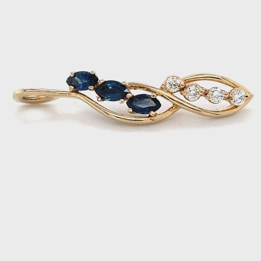 14K Yellow Gold Sapphire & Diamond Pendant; 1.5DWT