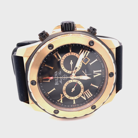 Bulova 98B104: Marine Star Men's Rose Gold Black Dial Wrist Watch