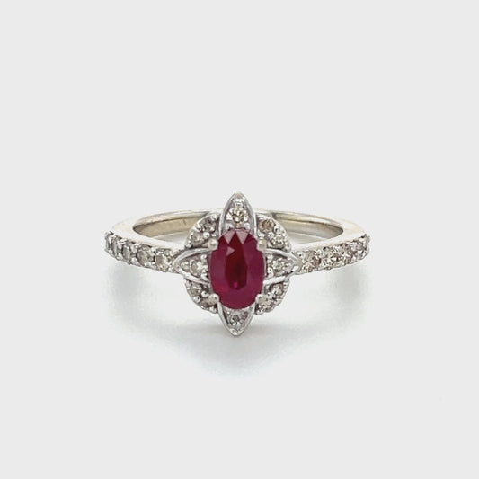 14K White Gold Le Vian Diamond & Ruby Lady's Ring; Size 7