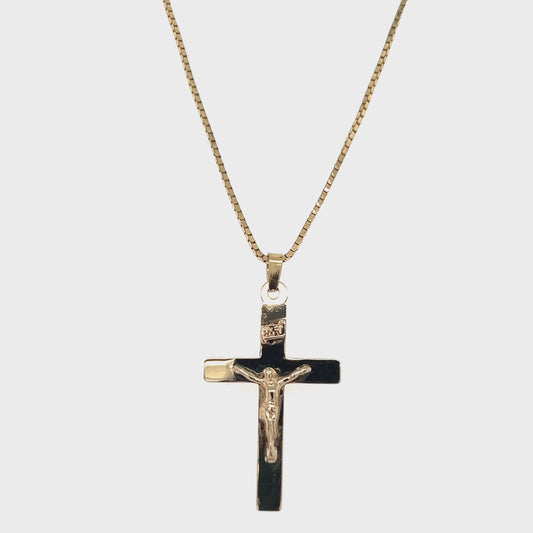 14K Yellow Gold 18" Necklace W/ Cross Pendant; 3.5g