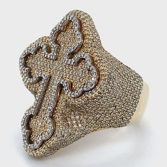 10K White & Yellow Gold Diamond Cross Ring; 10.1DWT; Size 10