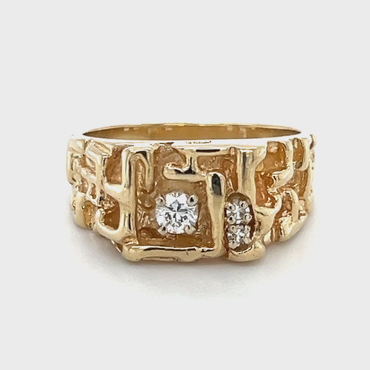 14K Yellow Gold Diamond Gentleman's Ring; Size 10