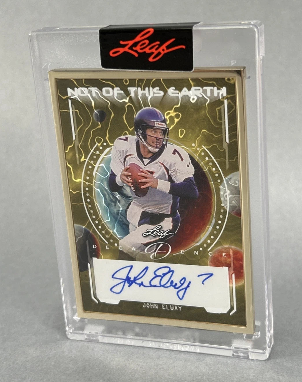 Leaf John Elway Auto 1/1 "Not of This Earth" Decadence Holo Football Card 2024