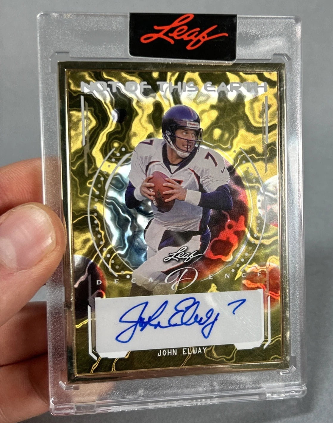 Leaf John Elway Auto 1/1 "Not of This Earth" Decadence Holo Football Card 2024
