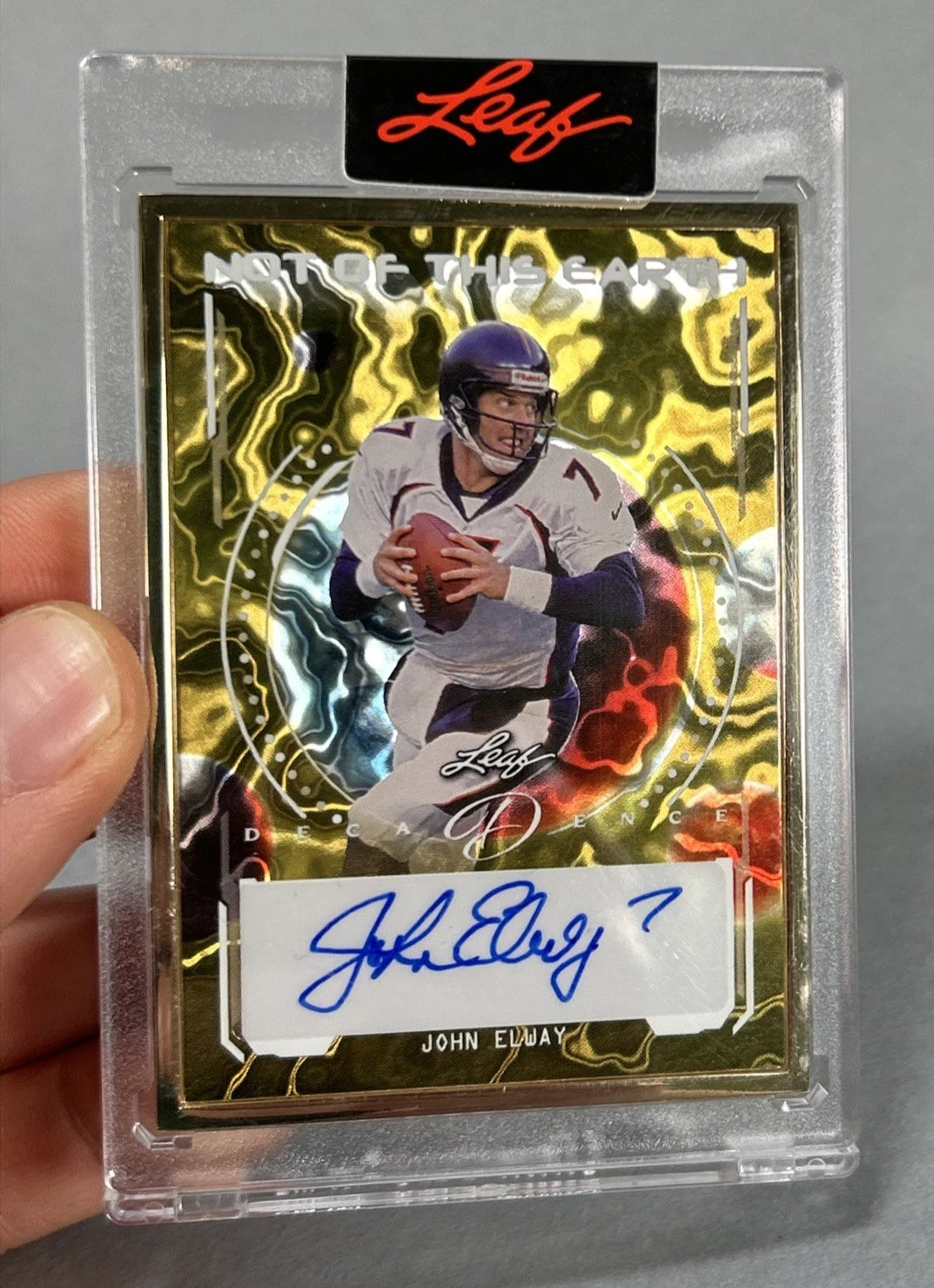 Leaf John Elway Auto 1/1 "Not of This Earth" Decadence Holo Football Card 2024