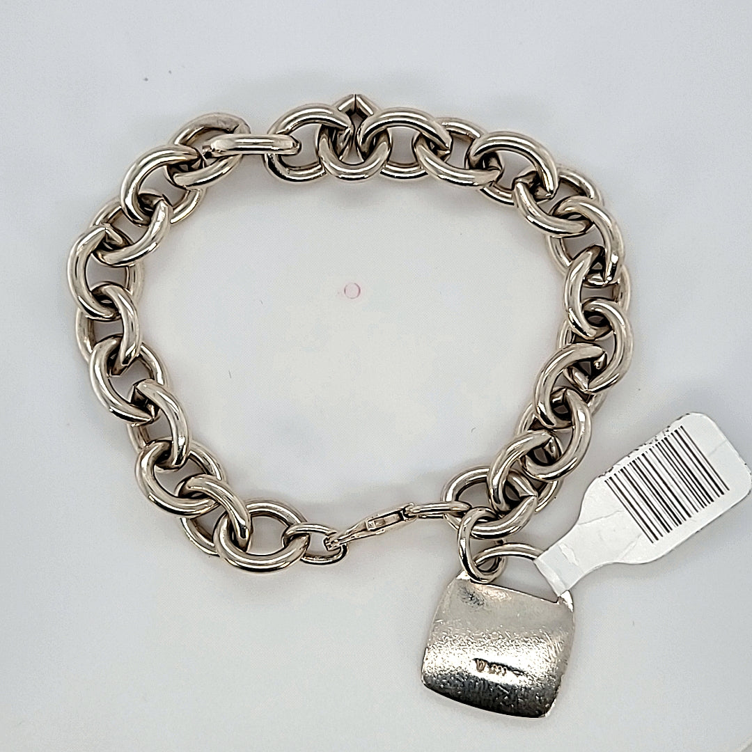 7" Sterling Silver Bracelet With Sterling Silver Lock Charm