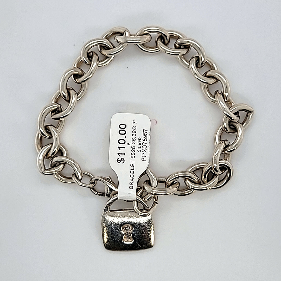 7" Sterling Silver Bracelet With Sterling Silver Lock Charm