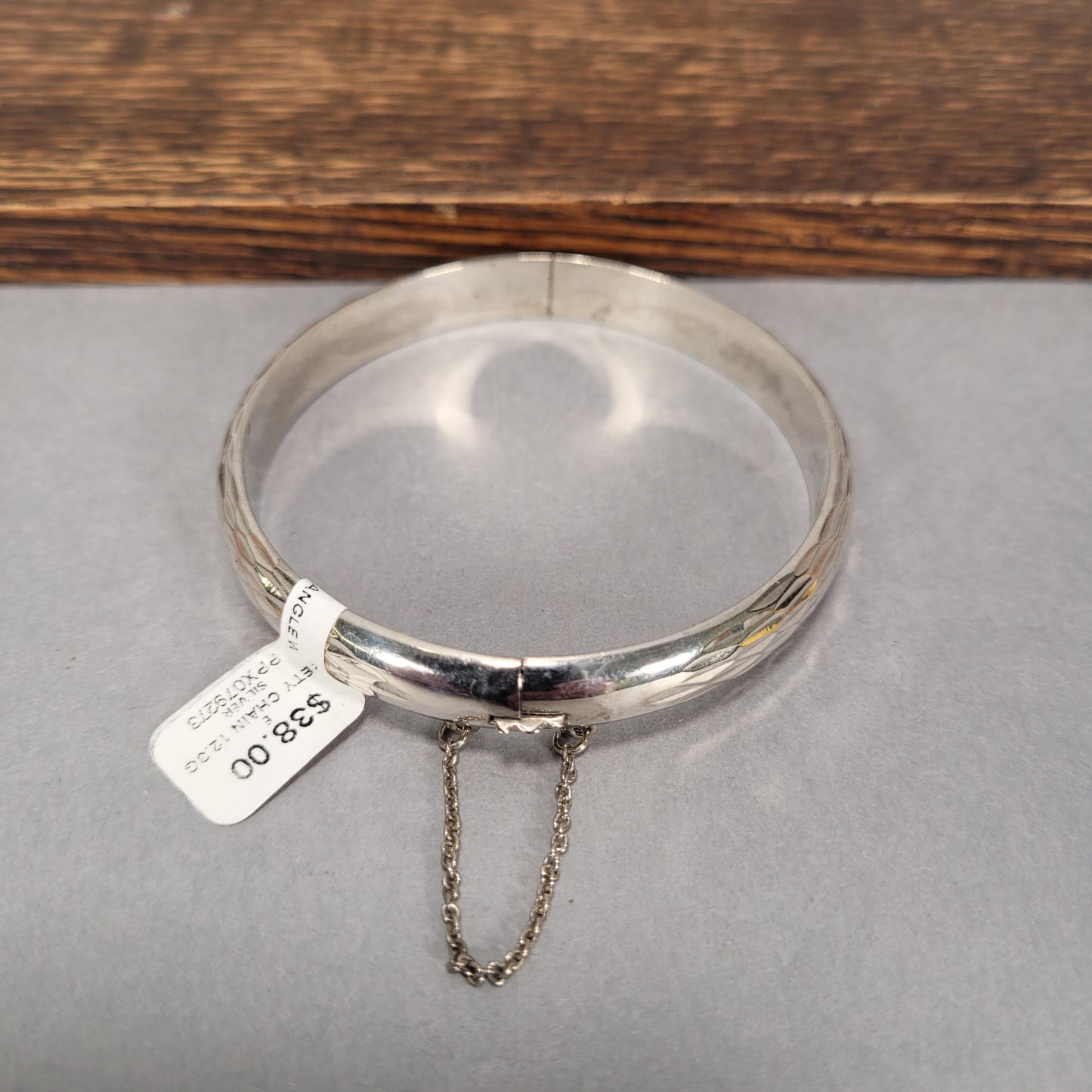 Sterling Silver Bangle with Safety Chain