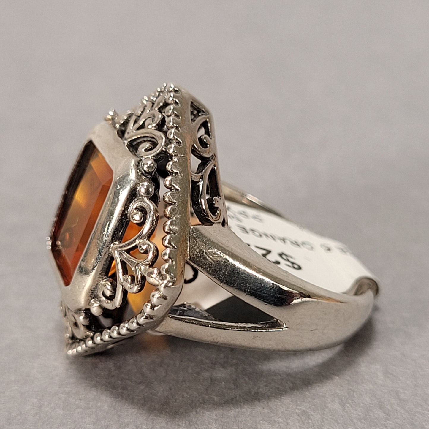 Sterling Silver Ring With Orange Stone