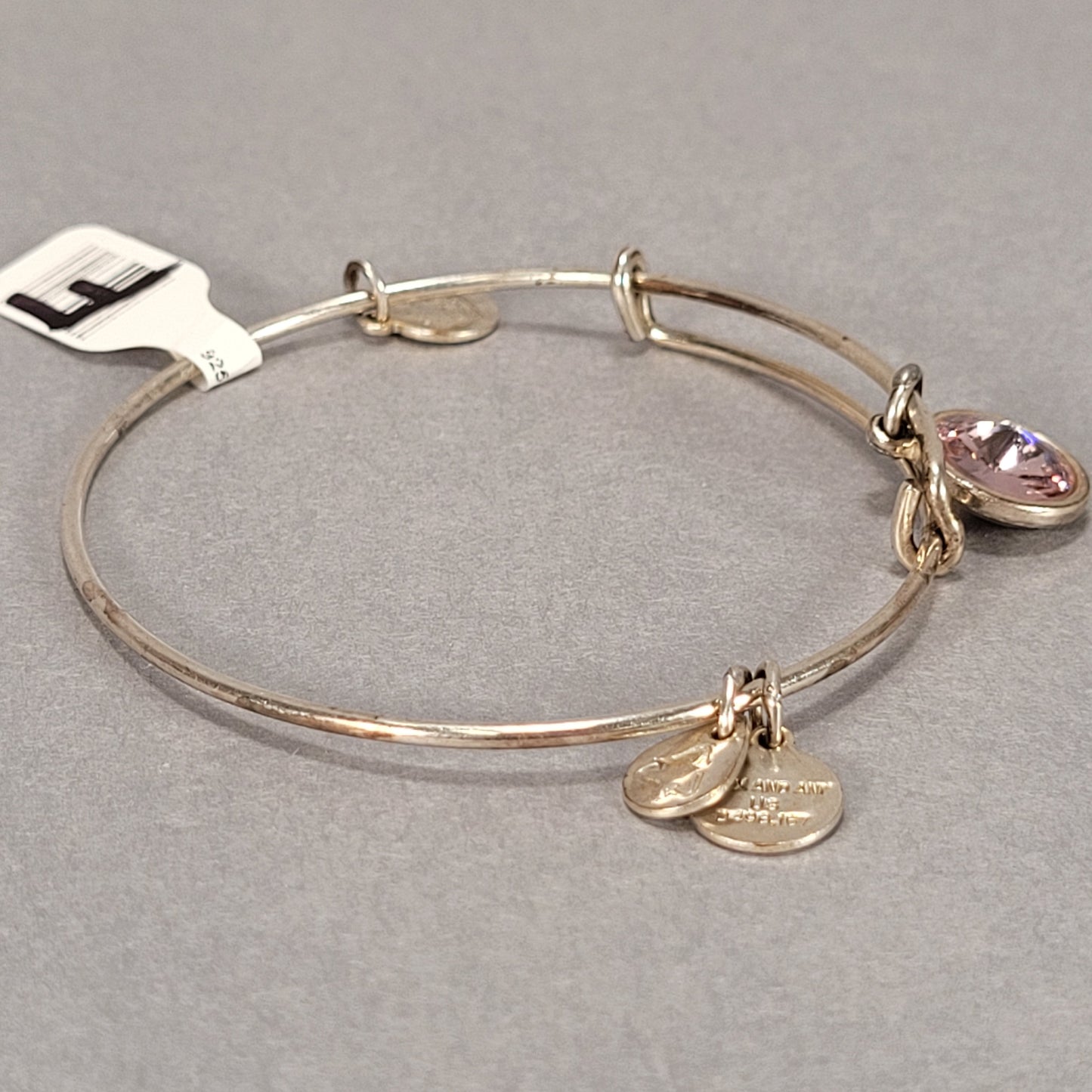 Alex & Ani Sterling Silver Bracelet With Pink Stone And Sterling Charms