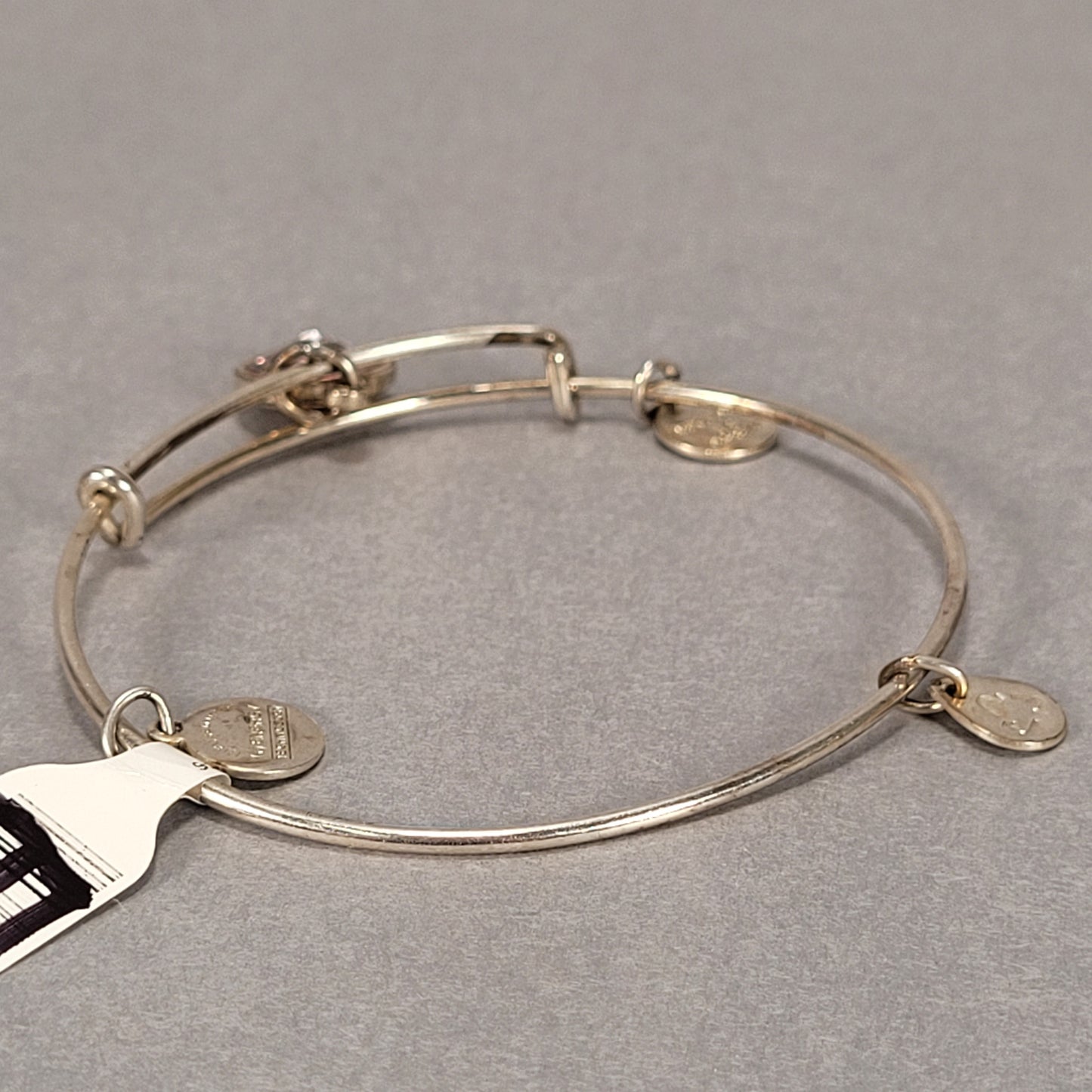 Alex & Ani Sterling Silver Bracelet With Pink Stone And Sterling Charms