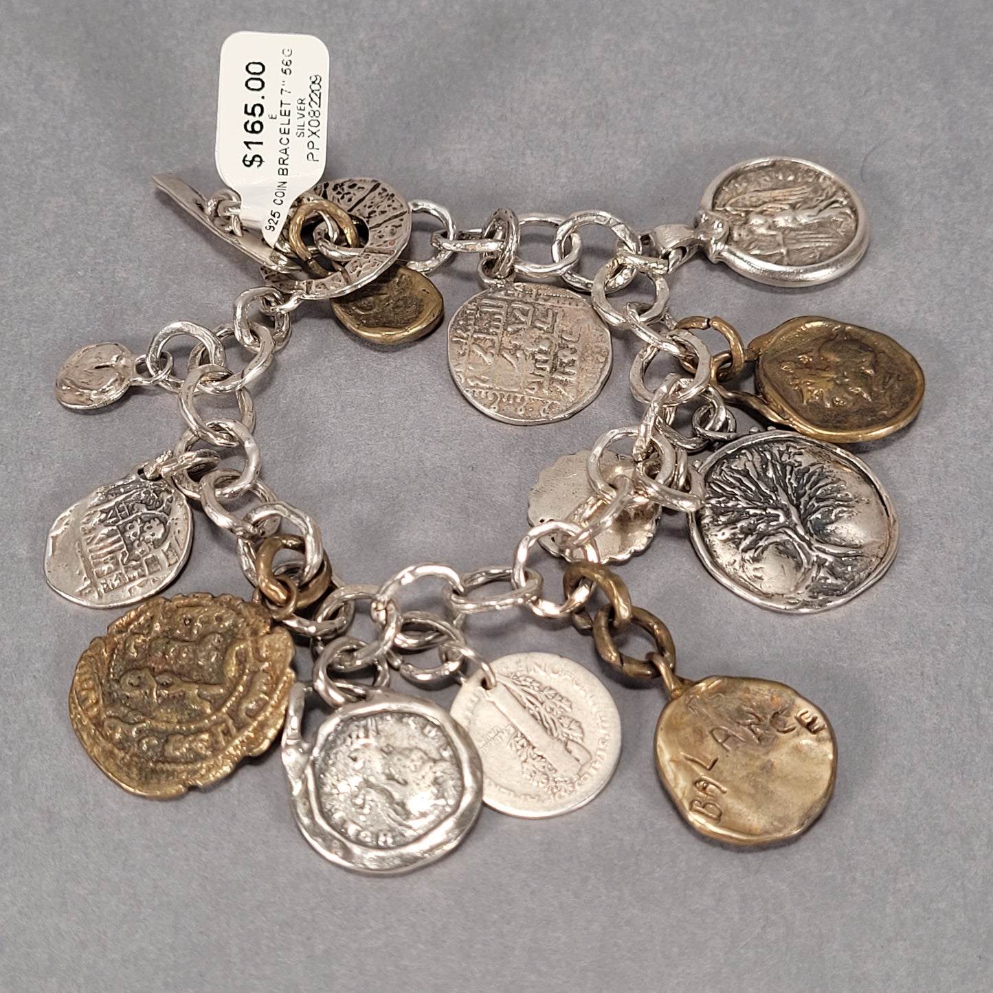 7" Sterling Silver Coin Bracelet 56g