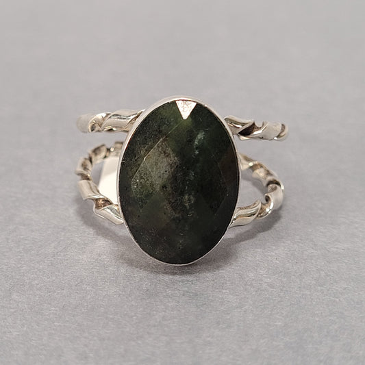 Sterling Silver Ring With Large Black Stone 7.4g