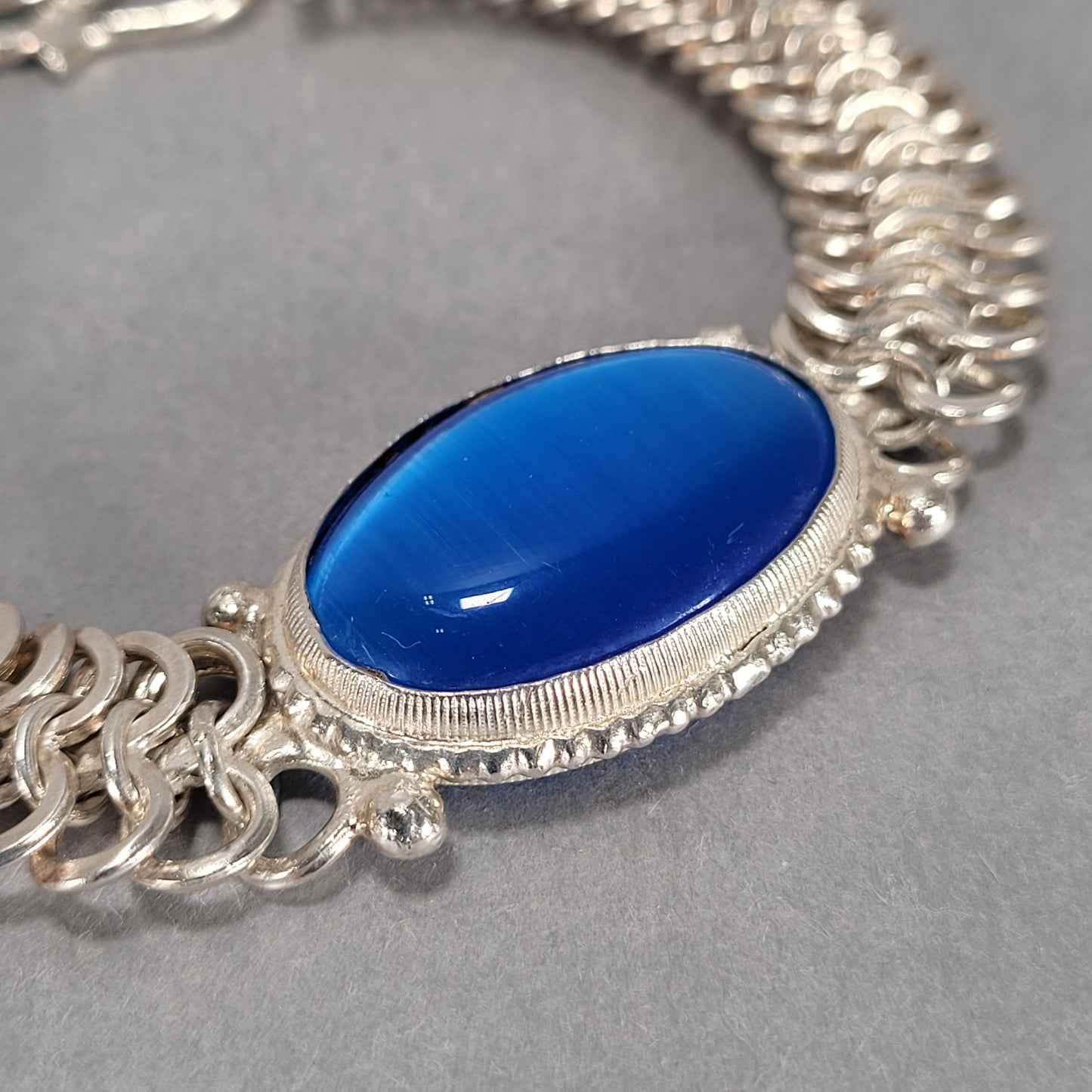 8.5" .9999 Silver Bracelet With Large Blue Stone 49.5g