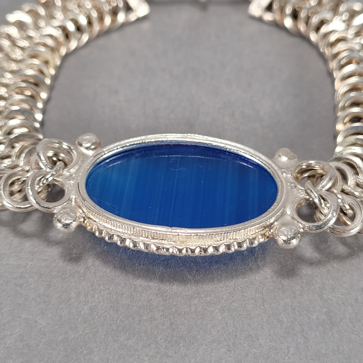 8.5" .9999 Silver Bracelet With Large Blue Stone 49.5g