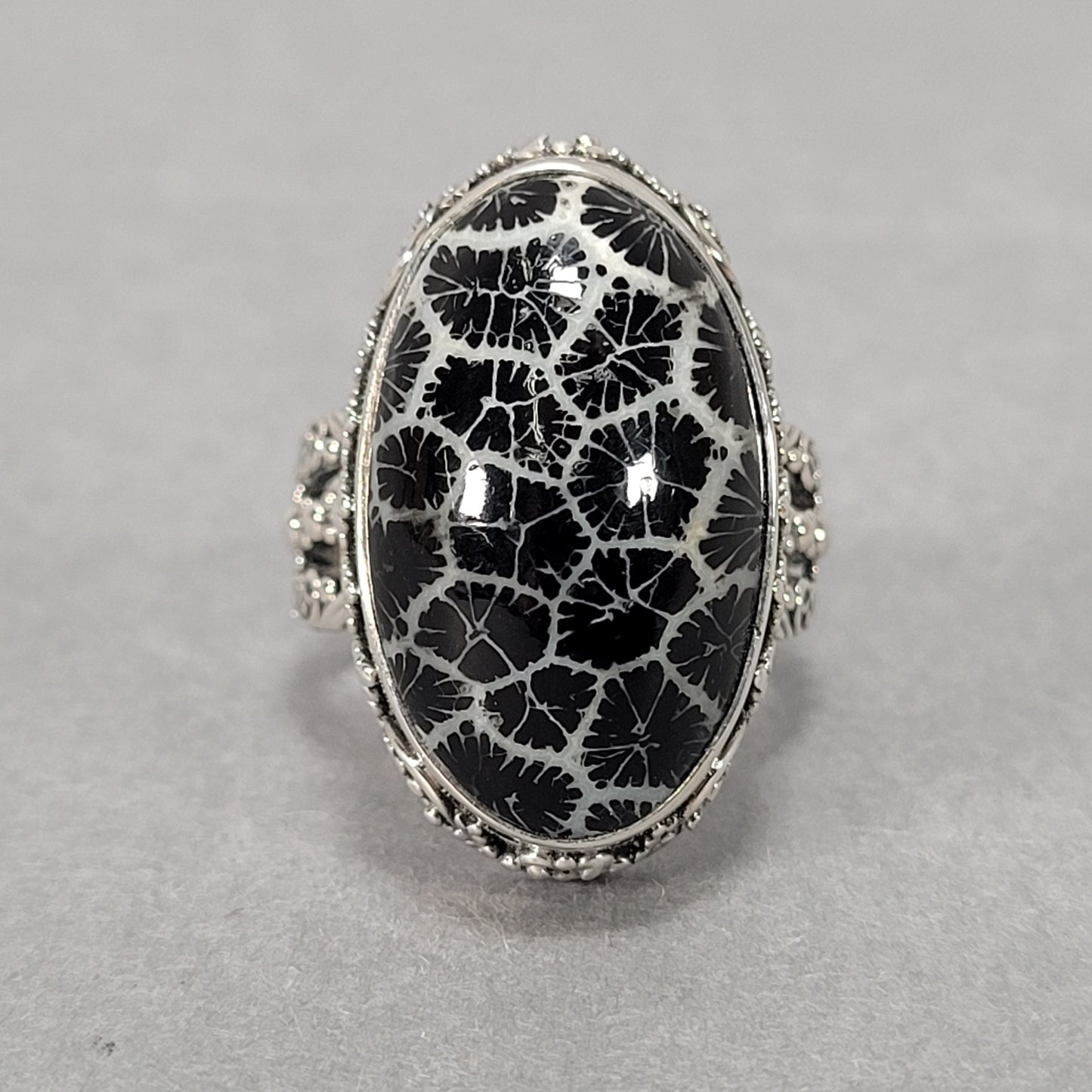 Sterling Silver Ring With Large Black Stone 9.5g